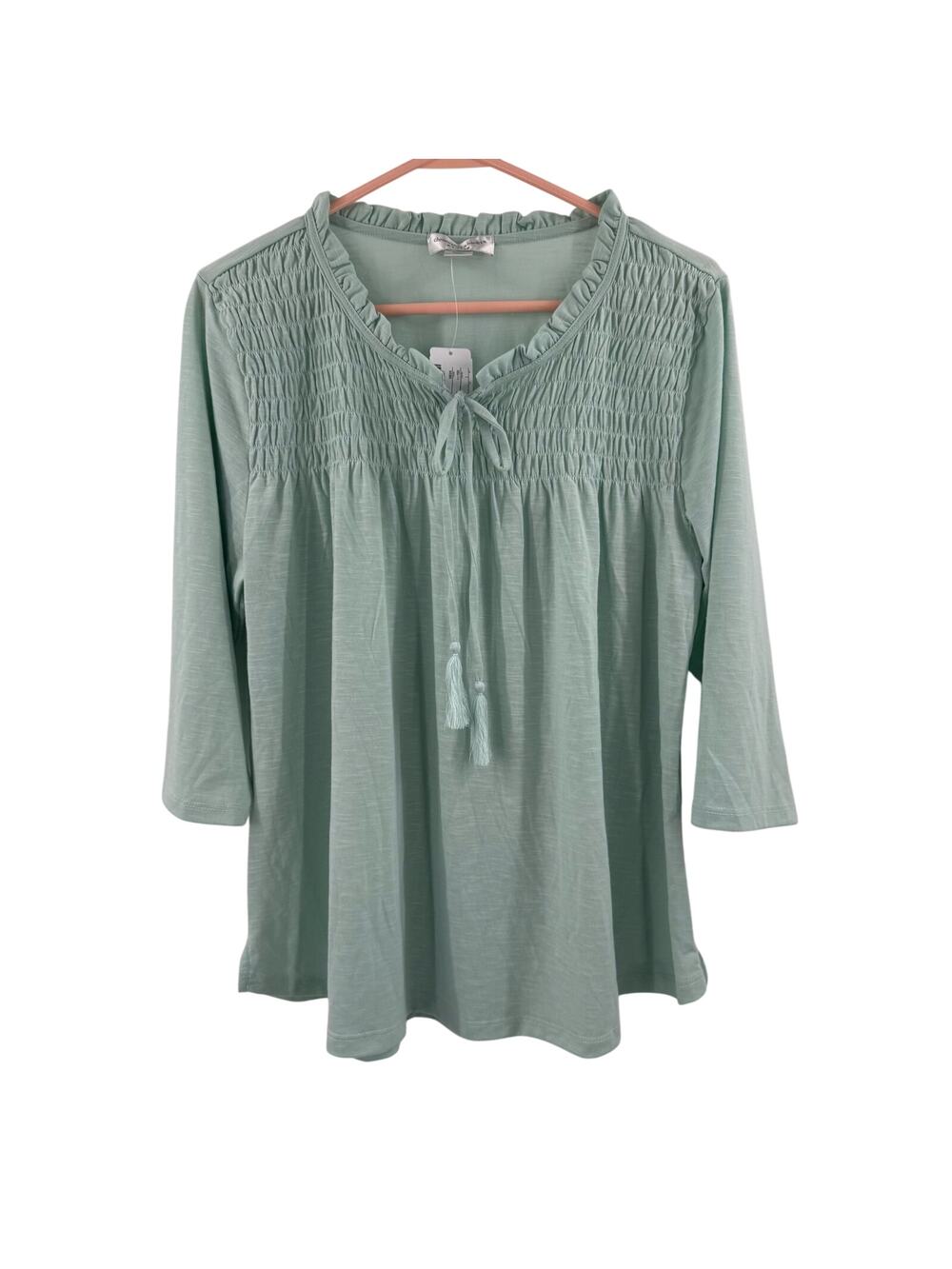 Christopher & Banks Top Petite Large NWT Mint Green Tassels Shirt Blouse Smock